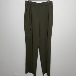 Express Women Cargo Trouser Pants 14L Green‎ Casual Wide Leg Baggy Business